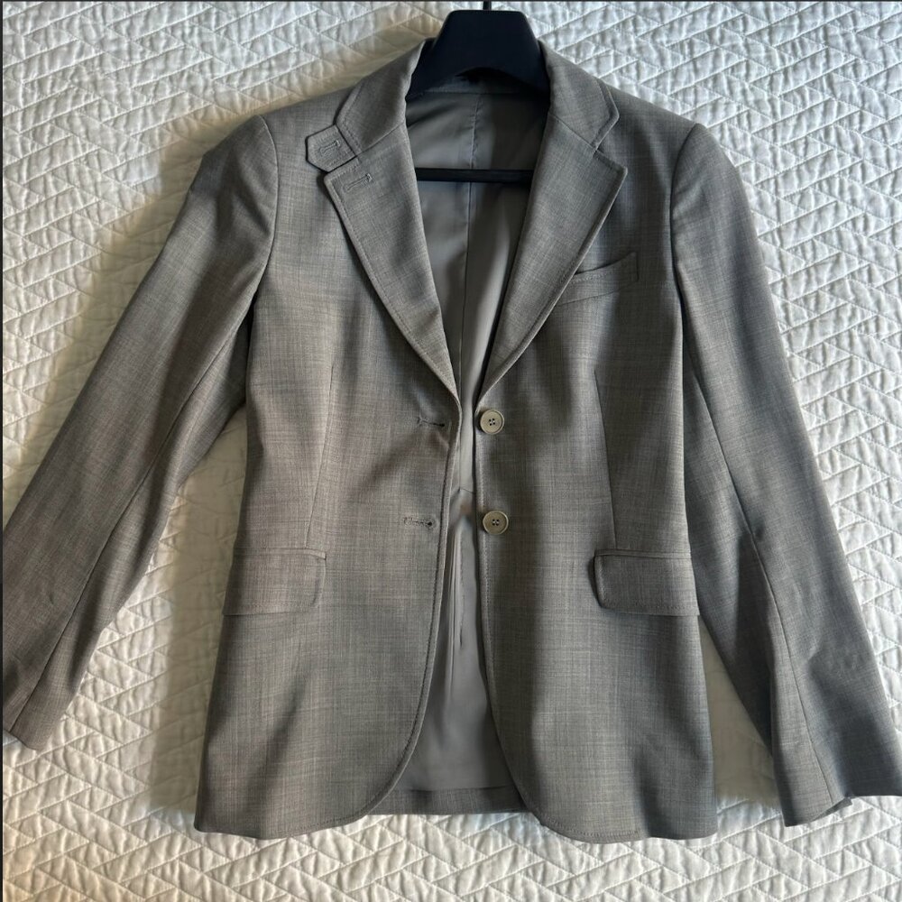 Theory Women’s Light Gray Wool Blend Blazer & Pant Suit Set | Size 6 Blazer / 4